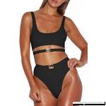 ioiom Women's Sexy Round Neck Cutout Strap Crop Top High Waist 2PCS Bikini Sets Swimsuit Black B07DDDT7M8